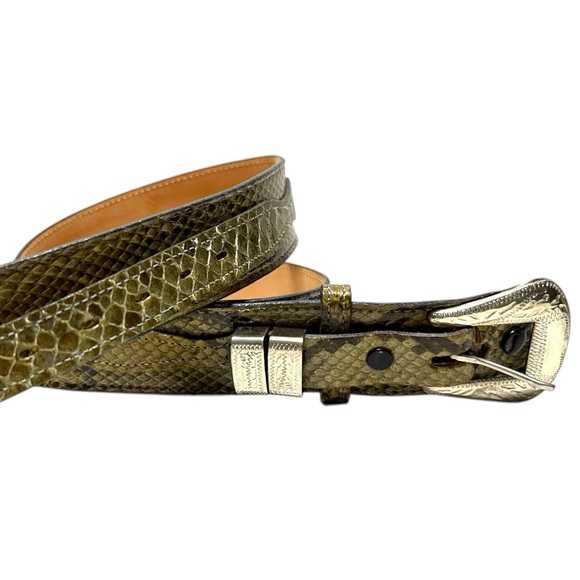 Justin Boots Genuine Green Snakeskin Leather Western Ranger Belt Silver Buckle - Picture 6 of 13